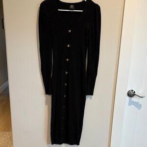 Derek Heart Black Long Sleeve Dress with Gold Buttons